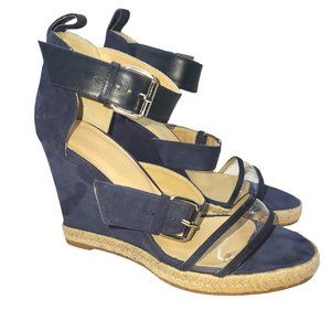 Ritch Erani NYFC Women Navy Blue Open Toe Wedge  Heel Sandals SZ 37/ 6.5 US NWOB